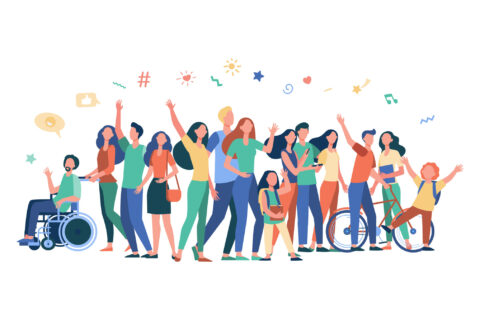 Multicultural people standing together isolated flat vector illustration. Cartoon diverse characters of multinational community members. Society and public concept
